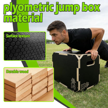 3 in 1 Non-Slip Wooden Plyometric Jump Box Adjustable Box Jumps for Home Gym Step-Ups Training