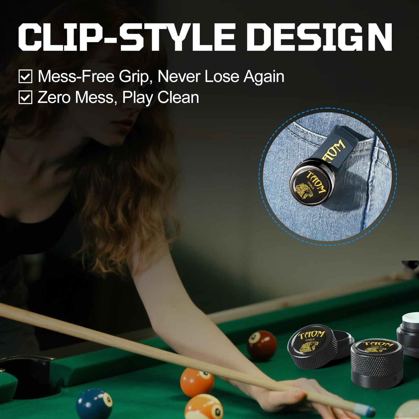 Banly Round Pool Chalk Holder - Portable Pool Cue Chalk Holder, Magnetic Mini Chalk Holder Pool Billiards, Pool Cue Chalk Case Container, Silicone Clip for Magnetic Mini Chalk Holders