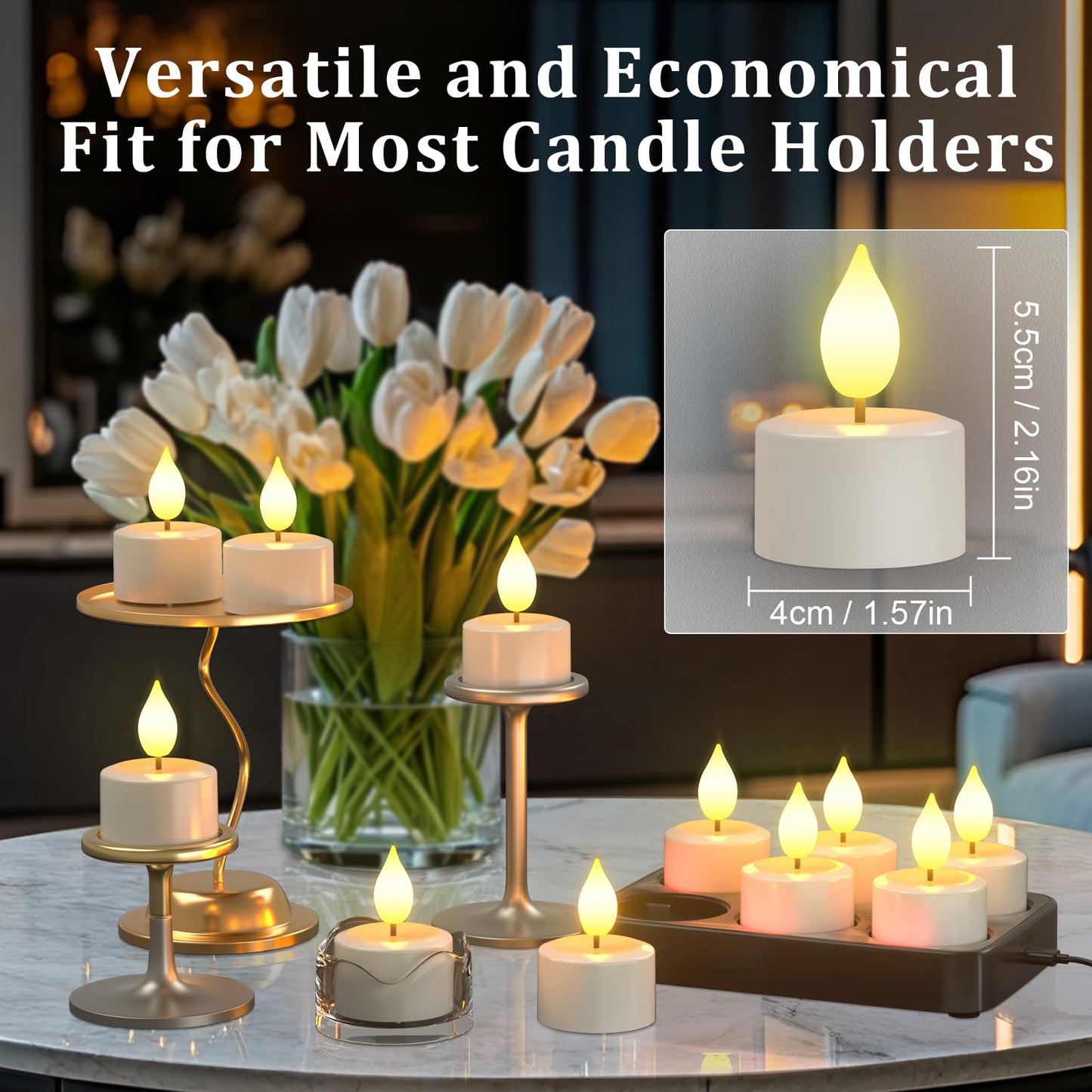 PChero Rechargeable Flameless Candles with Remote Timer & Charging Base, Long Lasting LED Tealight Battery Operated Flickering Candles for Home Decor Wedding Halloween Christmas, 6 Pack