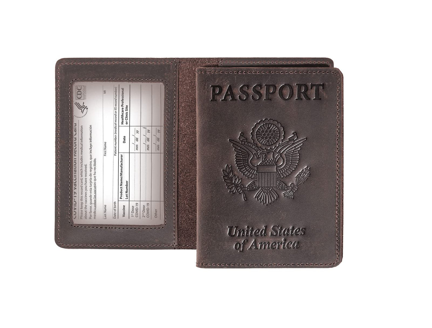 AGBIADD Genuine Leather Passport and Vaccine Card Holder Combo, RFID Blocking, Coffee, Unisex