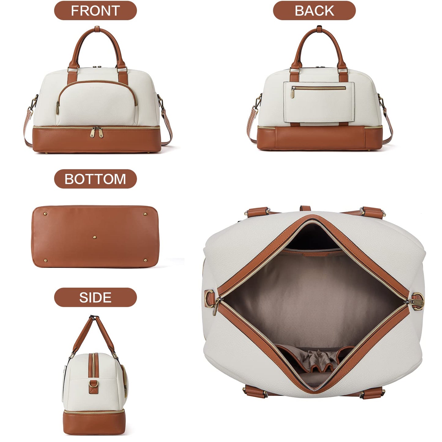 BOSTANTEN Weekender Bags for Women Leather Travel Duffle Bag Carry On Large Tote Duffel with Shoe Compartment and Trolley Sleeve
