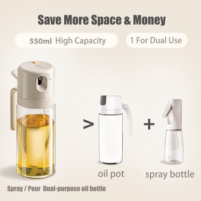 Oil Sprayer for Cooking, 18.6oz/550ml 2 in 1 Olive Oil Dispenser Bottle for Kitchen, Oil Mister Spray Bottle for Cooking, Air Fryer, Salad, Frying, BBQ (Creamy White)