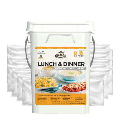 AUGASON FARMS Emergency Food Supply Bucket, 92 Servings, Dehydrated Meal Kit, Variety Pail, Long Shelf Life Just-Add-Water Meals for Disaster Survival Prep, Camping, Hiking, and More