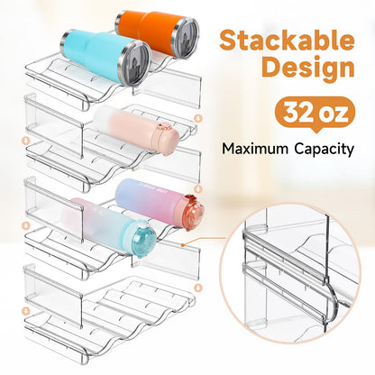 Stackable Water Bottle Organizer, Large Compartment Water Bottle Holder, 4 Tier Clear Water Bottle Organizer for Cabinet, Bottle Rack for Kitchen Organization and Storage - Hold 16 Bottles