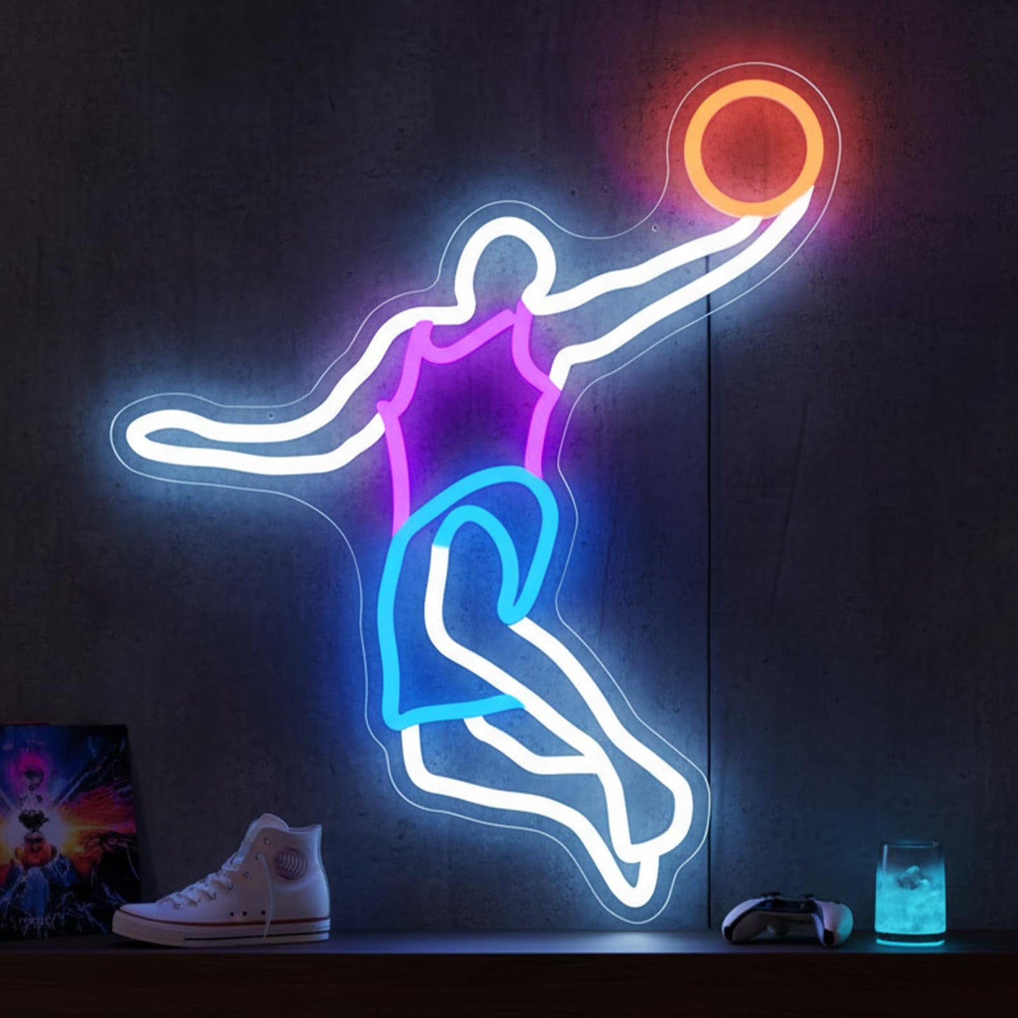 Mvorixa Basketball Neon Sign for Wall Decor, Basketball LED Sign Slam Dunk Neon Lights, Dimmable Neon Basketball Sign for Boys&Girls Game Room, Man Cave, Fan Party, Teen Bedroom & Sports Fans (15.07x12.71 in)