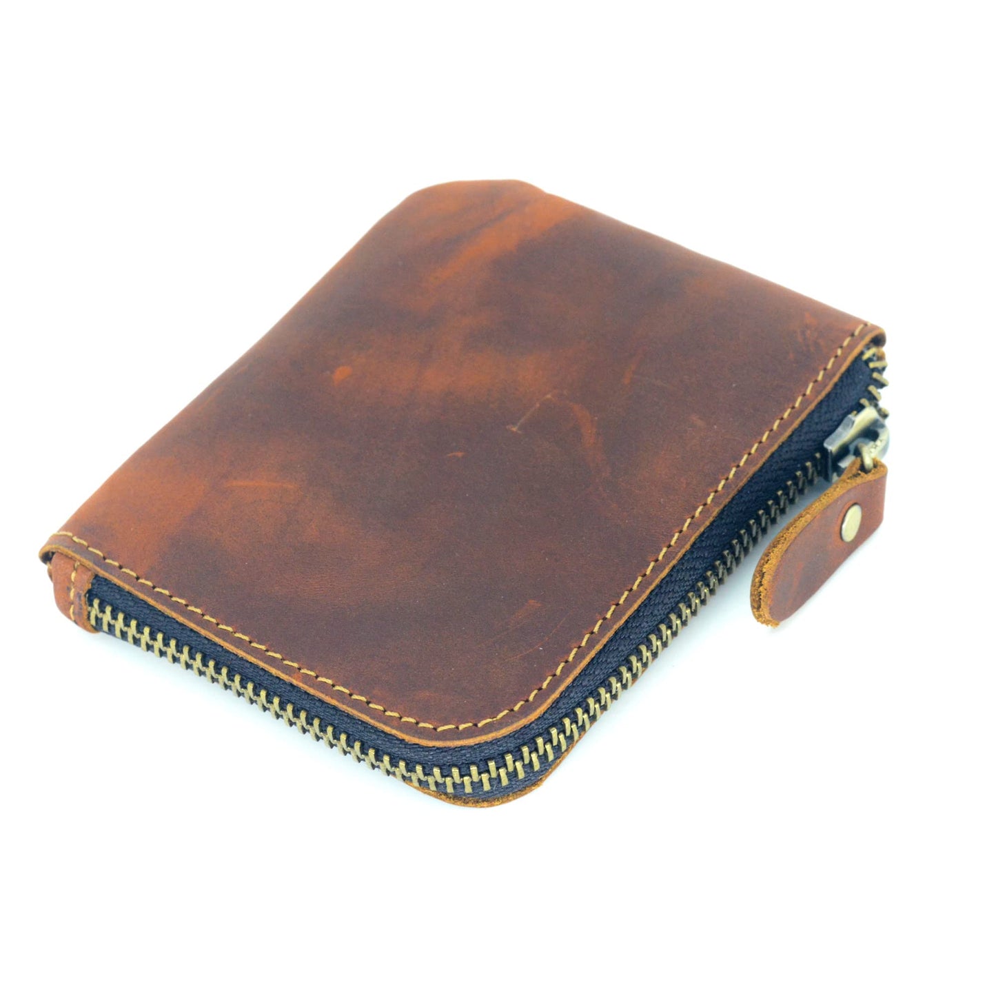 JJNUSA Genuine Leather Zipper Coin Purse Wallet With Key Car Smart Holder, Change Purse, Coin Pouch Holder For Men (Brown)