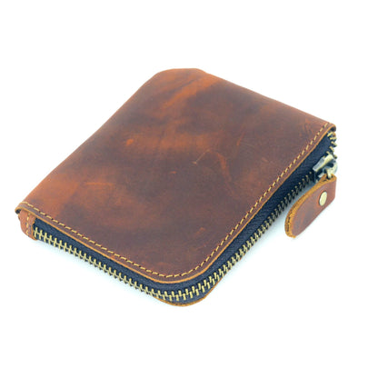 JJNUSA Genuine Leather Zipper Coin Purse Wallet With Key Car Smart Holder, Change Purse, Coin Pouch Holder For Men (Brown)