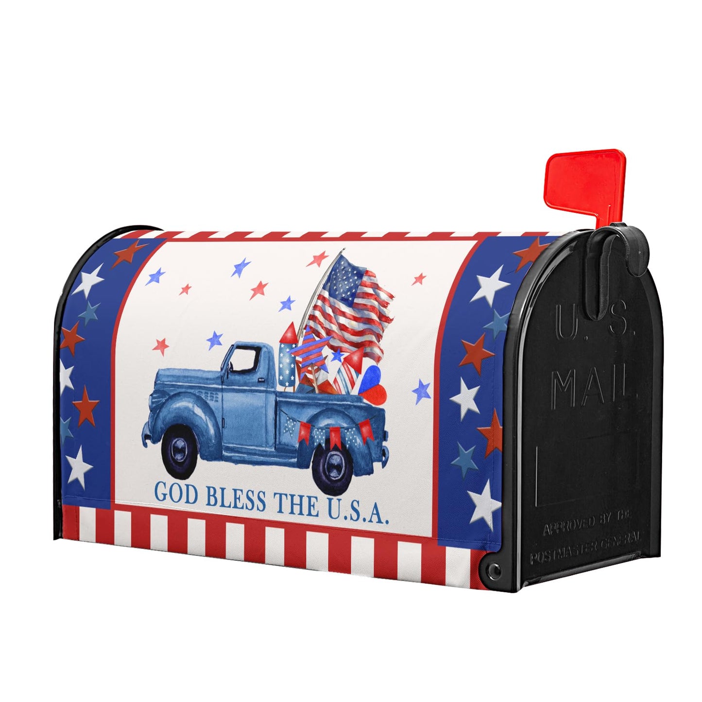 4Th of July Mailbox Cover Patriotic Memorial Day Magnetic Large Size 25.5”X21” God Bless The USA Magnetic Mailbox Wrap Red White Blue Outdoor Post Letter Box Cover for Courtyard Garden Decor
