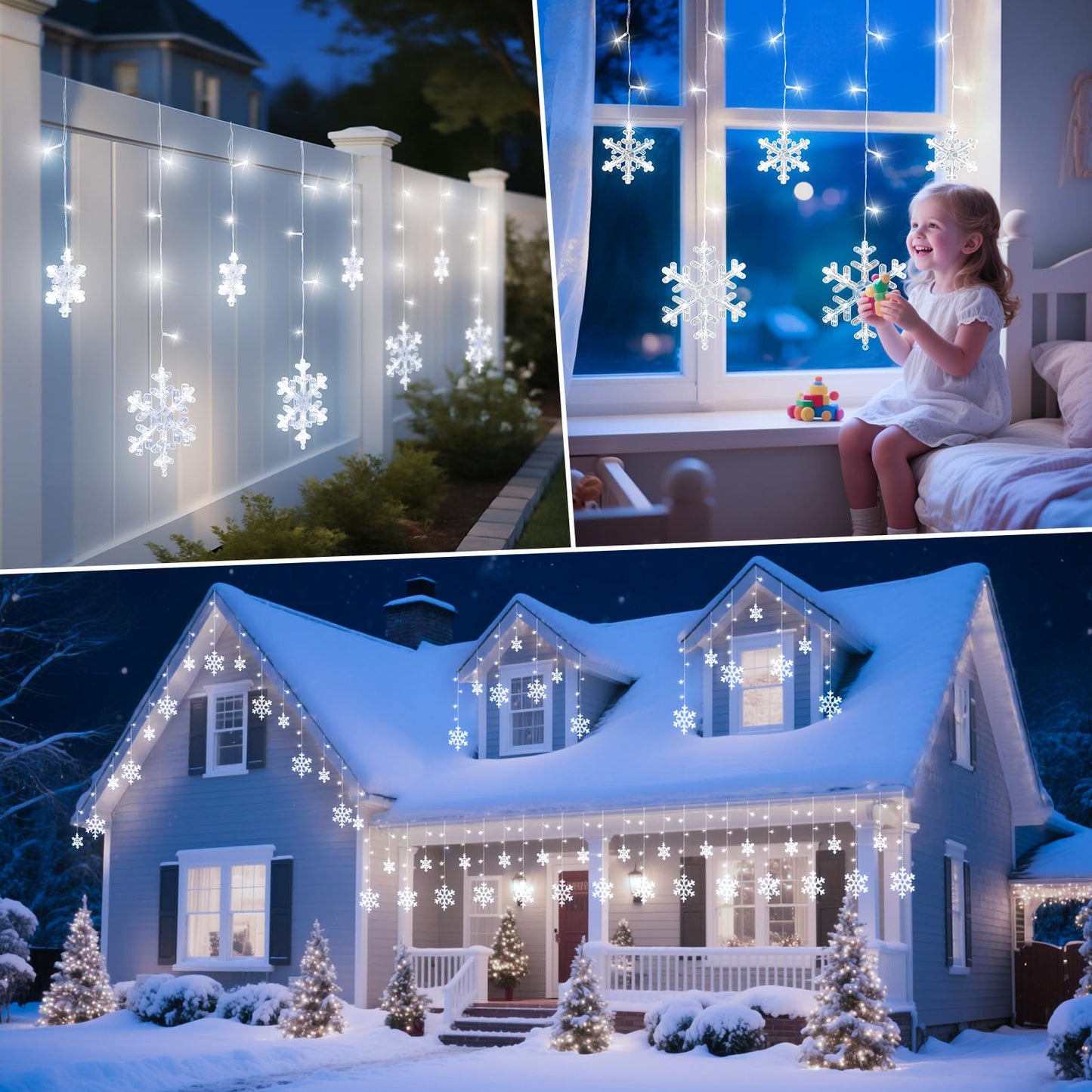 Christmas Snowflake Icicle Lights - 13ft 192LED Snowflake Drops, 12 Modes and Timer, IP65 Waterproof Connectable Christmas Lights for House Eave Window Indoor Outdoor, White