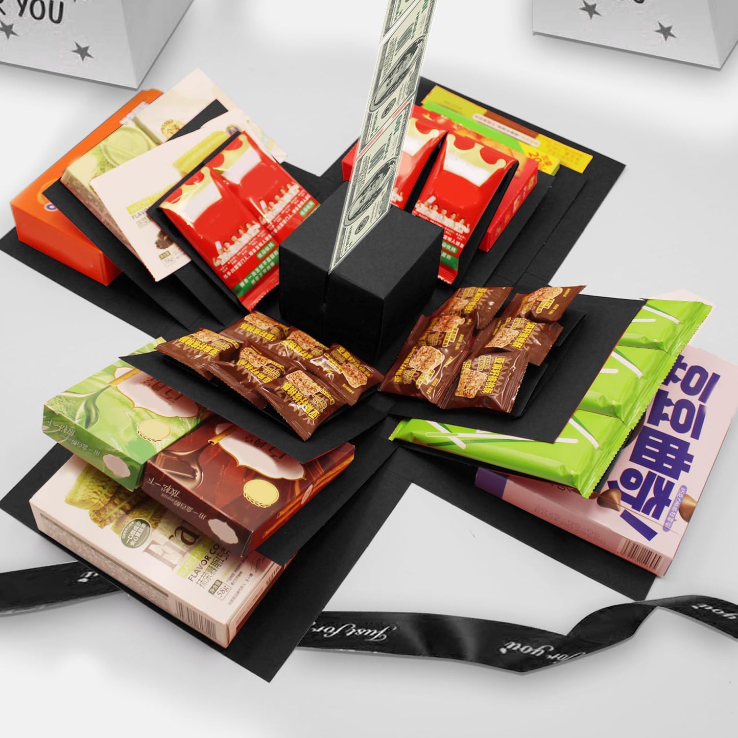 5-Layer creative explosion gift box, gift wrap box. Creating a 5-Layer of various gifts by yourself. An ideal, mysterious self-made gift for birthday, Christmas and anniversaries. (Black, Square)