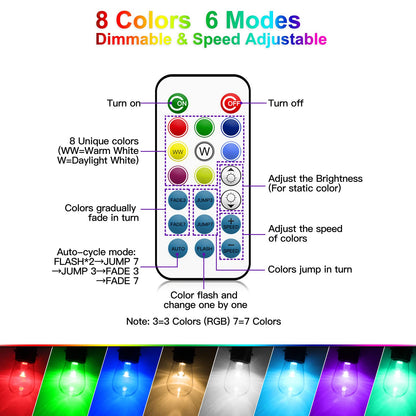 Mlambert 48FT Outdoor Patio Lights Waterproof Dimmable with Remote, RGB Cafe LED String Light with 15 Shatterproof Bulbs for Bistro Party-Black 1 Pack