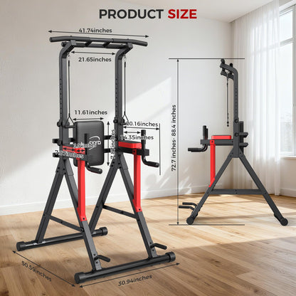 Power Tower Pull Up Bar Free Standing,13-Level Adjustable Height Dip Station with X-Frame Stability, Multi-Grip Handles, Backrest, Home Gym Strength Training Equipment 400LBS