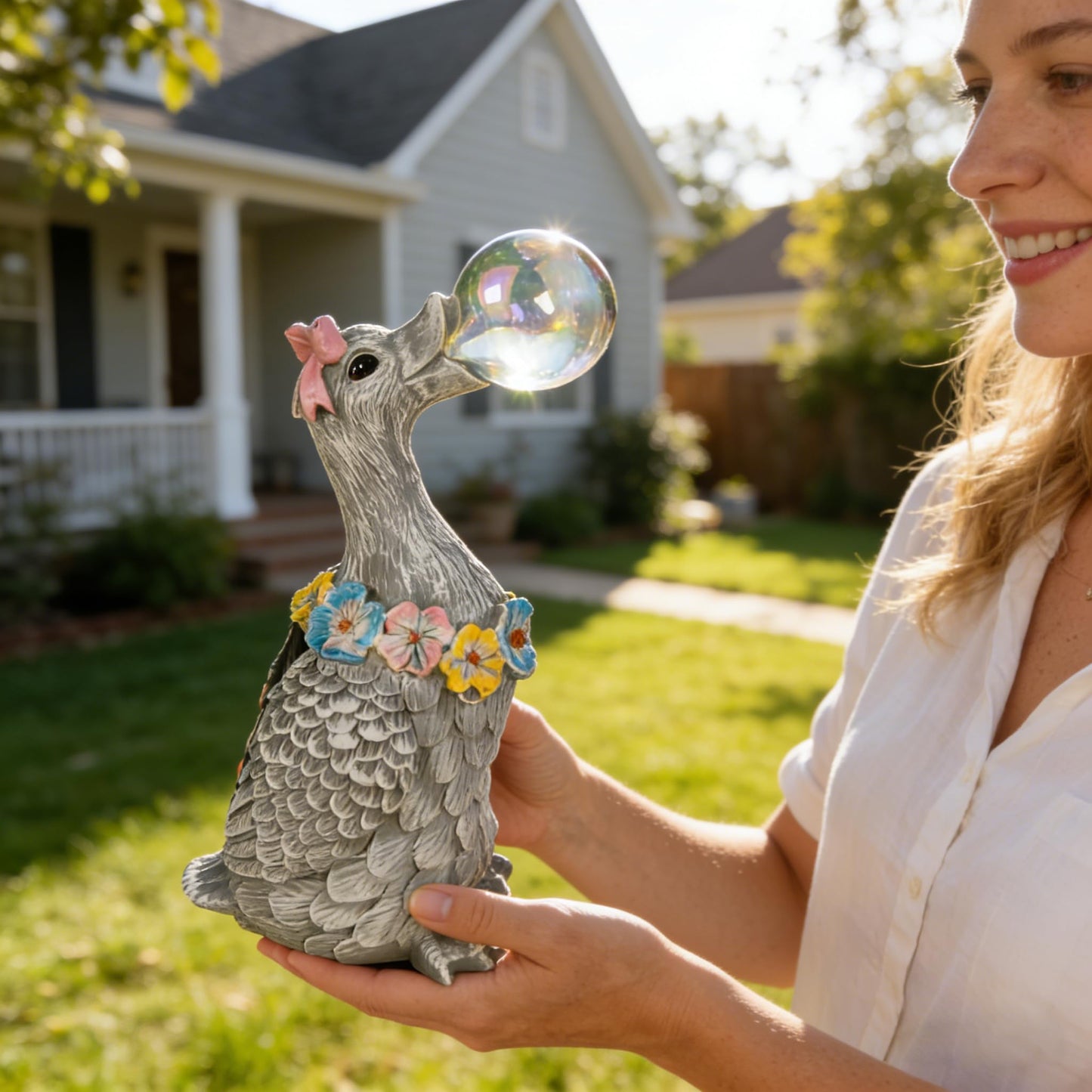 Vasesun Porch Goose Statue with Solar Bubble Light Garden Gray Figurine Decor for Yard Lawn Patio Outdoor Decorations Housewarming Gifts for Mom Grandma Women