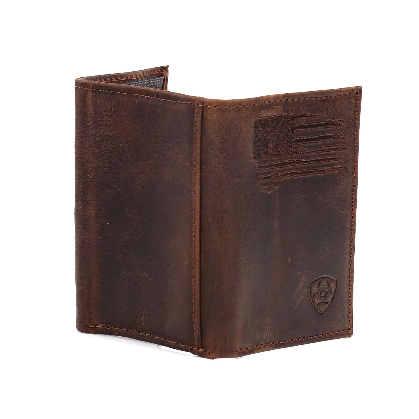 ARIAT Men's Distressed USA Flag Leather Trifold Wallet