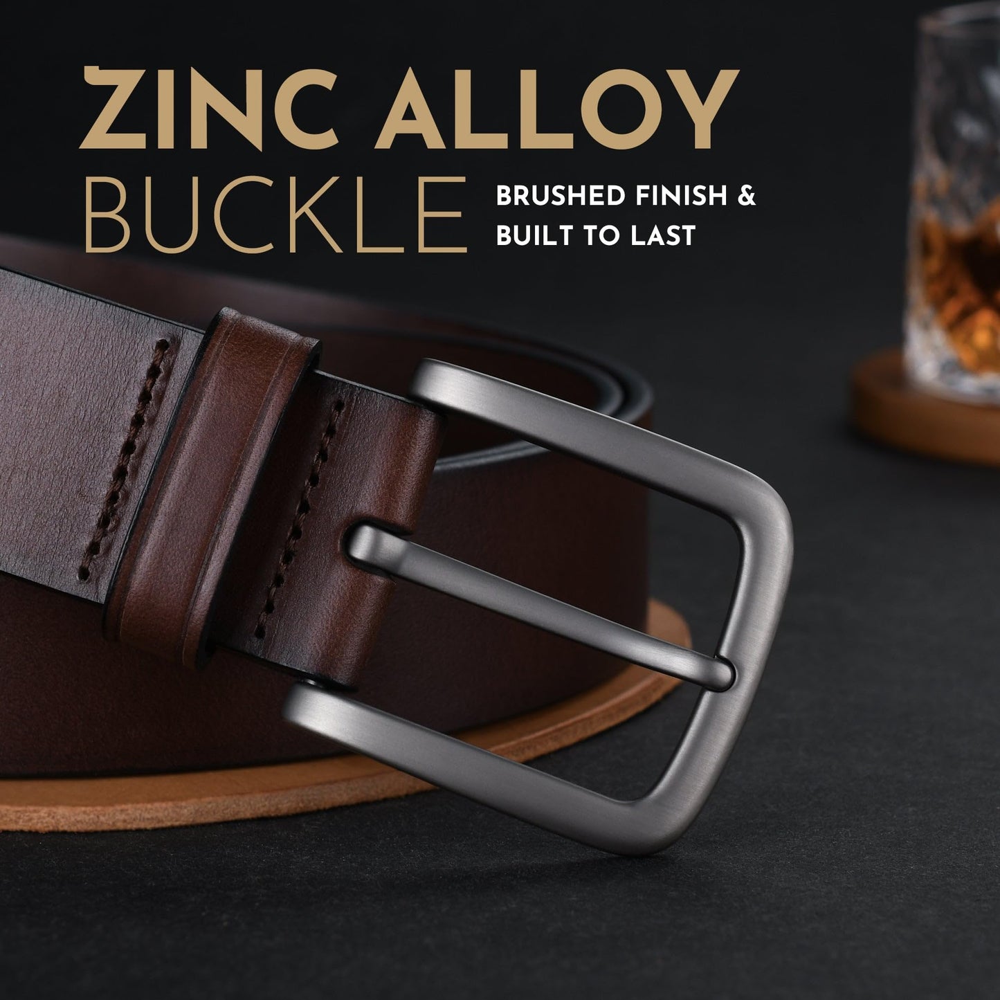 Buffway Men's Leather Belt,1.5" Handcrafted Top-Grain Leather – Durable,Comfortable,Suitable for Everyday Formal & Casual Wear - Size 34" Coffee