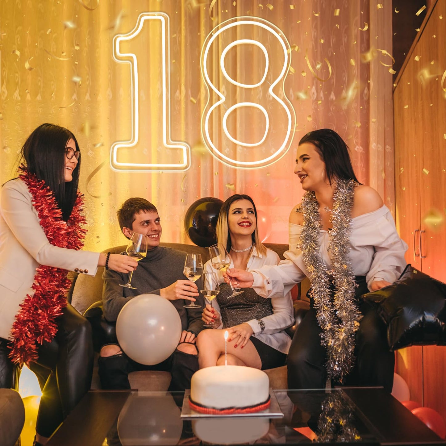 RumonZS Number 8 Light Up LED Neon Sign Backdrop 16.5" Birthday Party Decor Warm White Number One Light Up Sign USB Powered Big Number Sign Light for Birthday Night Light Party Anniversary Wedding
