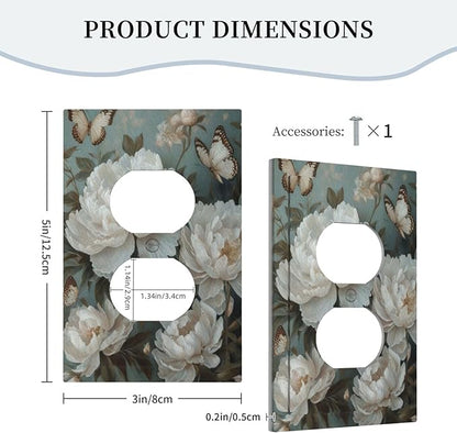 Decorative Art Light Switch Covers Butterflies & Peonies 1 Gang Single Duplex Outlet Wall Plate Switchplate Electrical Faceplate for Home Decor