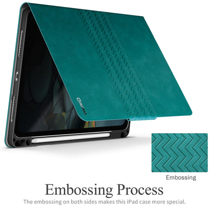 auaua Case for iPad Pro 11 Inch (M5/M4) 2025/2024, PU Leather Case with Pencil Holder, Supports Pencil Pro and Pencil(USB-C), Adjustable Angles, Auto Sleep/Wake (Green)