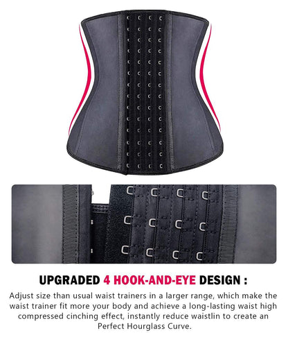 YIANNA Waist Trainer for Women Tummy Control Latex Underbust Waist Corsets Cincher Hourglass Sports Girdle Body Shaper 4 Hooks, (Size M, Black)