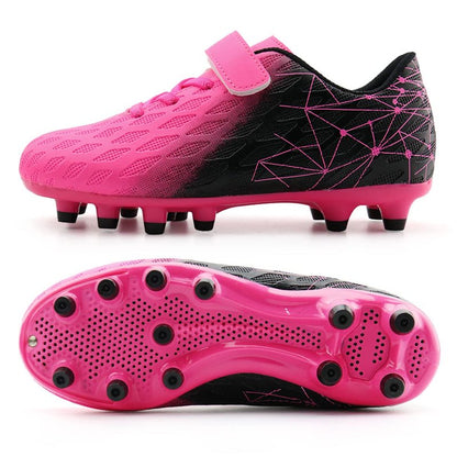 brooman Kids Firm Ground Soccer Cleats Boys Girls Athletic Outdoor Football Shoes (8,Fuchsia Black)