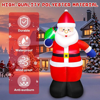 Danxilu 5FT Christmas Inflatable Santa Outdoor Decorations- Blow Up Santa Claus with Gift Bag Built-in LEDs Lighted Decor for Yard Garden Lawn Porch Xmas Holiday Party