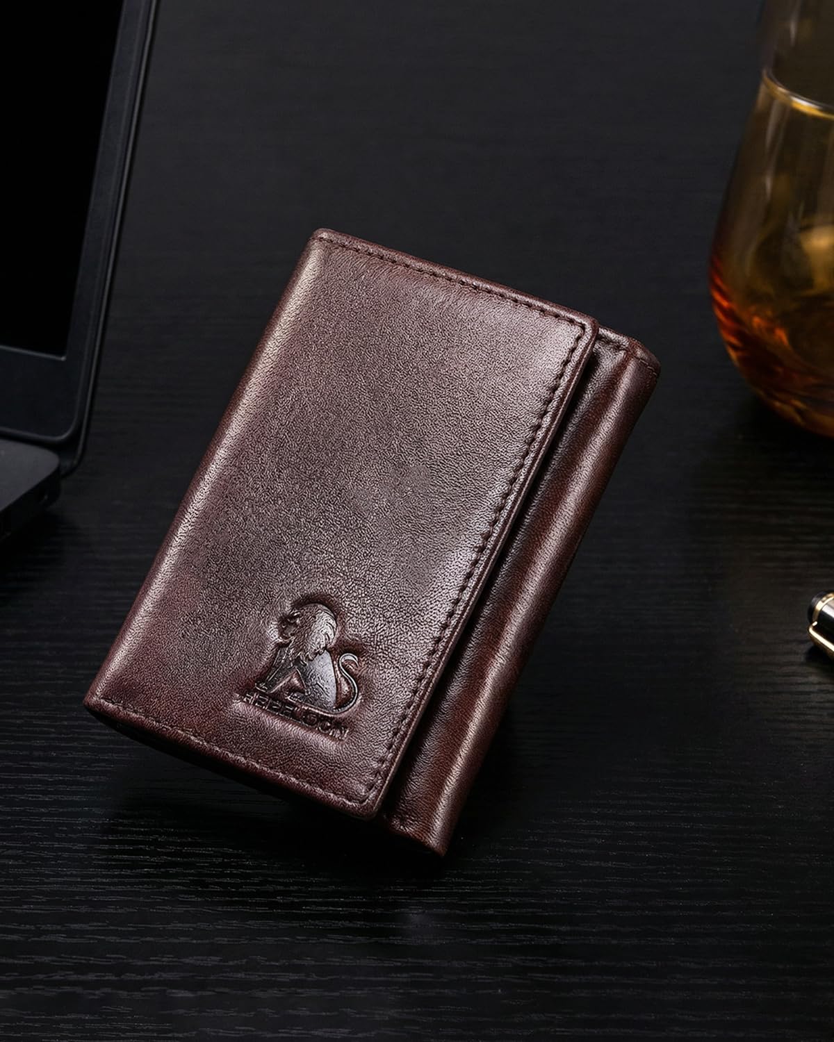 STEELLION Trifold Wallet for Men and Women, RFID Blocking Cowhide Leather Wallet with 2 Clear ID Windows, 11 Card Slots, Slim Design and Snap Closure for Everyday Carry, Travel and Gifts (Coffee)
