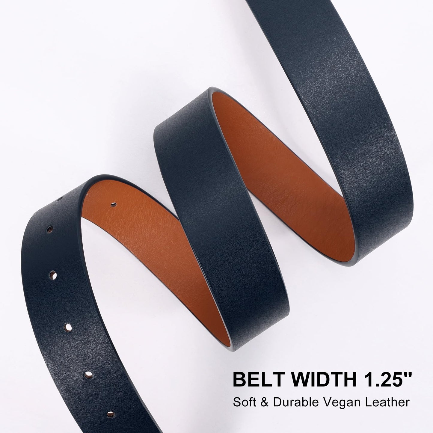 XZQTIVE Women Leather Belt with Circle Gold Buckle Fashion Ladies Waist Belt for Jeans Pants Dresses，Navy