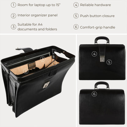 Time Resistance Leather Lawyer Briefcase - Italian Handmade Laptop Bag for Men and Women - Attache Case - Doctor Bag