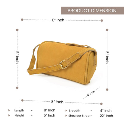 Merbaa Leather Cosmetic Bag for Women with Zipper Closure & Shoulder Strap, Small Genuine Suede Makeup Pouch Organizer Travel Toiletry Case Crossbody Sling Purse. Tan