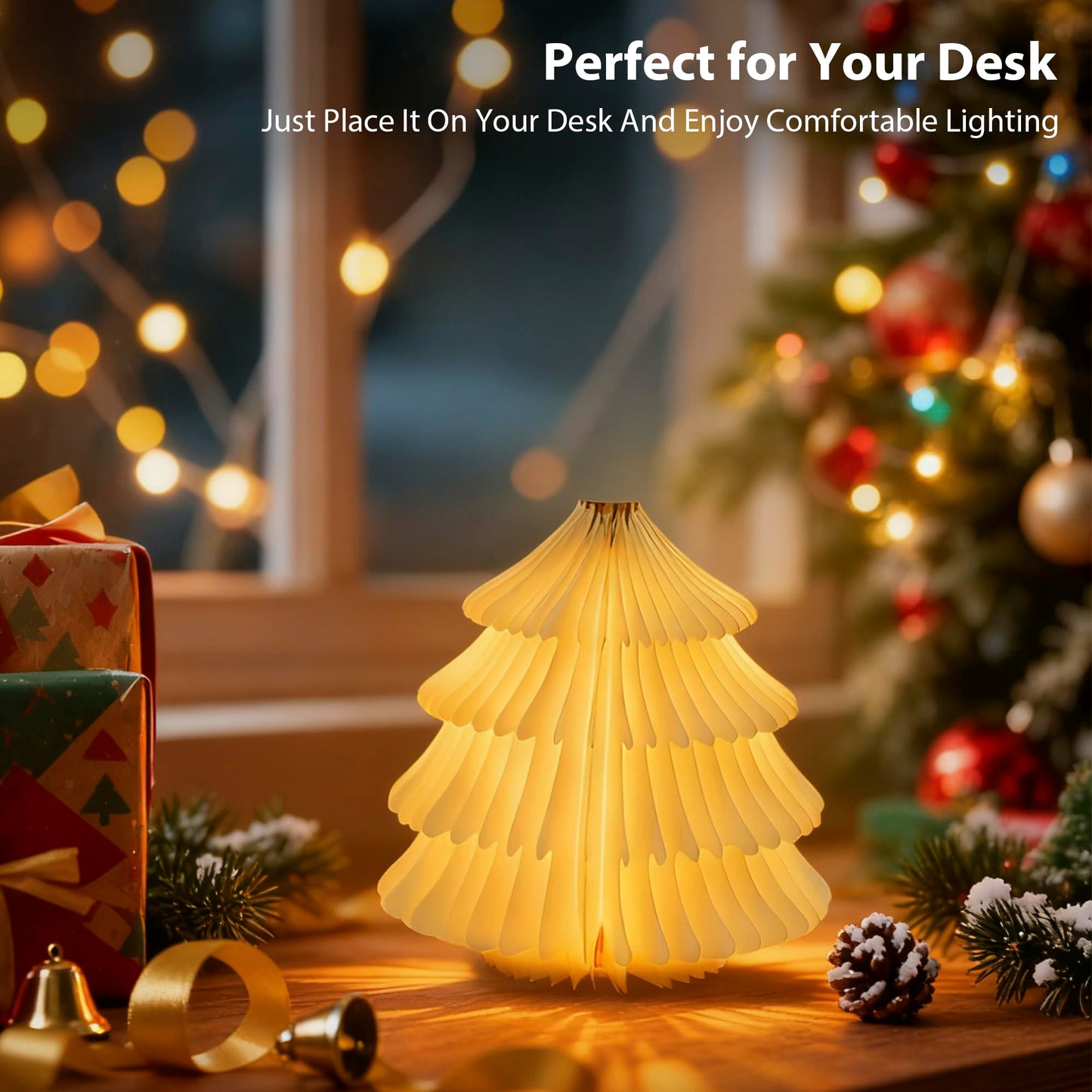 ZBOLE Christmas Tree Lamp,Folding Book lamp,Christmas Decorations with LED Lights,RGB Lighted Tree Lamp for Home Decor,Christmas Gifts(Walnut)