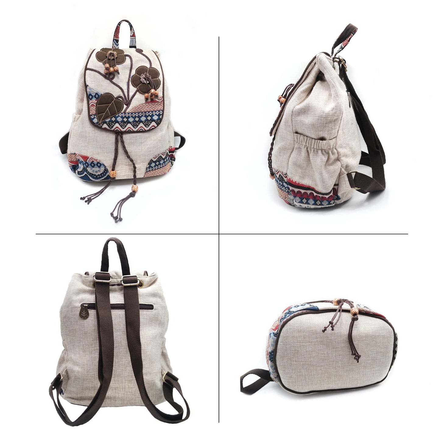 HUANGGUOSHU Backpack Purse For Women Casual Vintage Drawstring Back Pack Bohemian Travel Boho Hand-Held Flap Hand-Embroidered Backpack