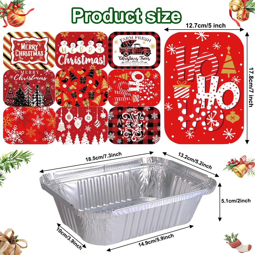 DIYDEC 36PCS Christmas Aluminum Food Containers with Lids 9 Styles Merry Christmas Foil Leftover Containers Disposable Cookie Tins Storage Pans for Winter Holiday Gift Giving Party Supplies (Style A)