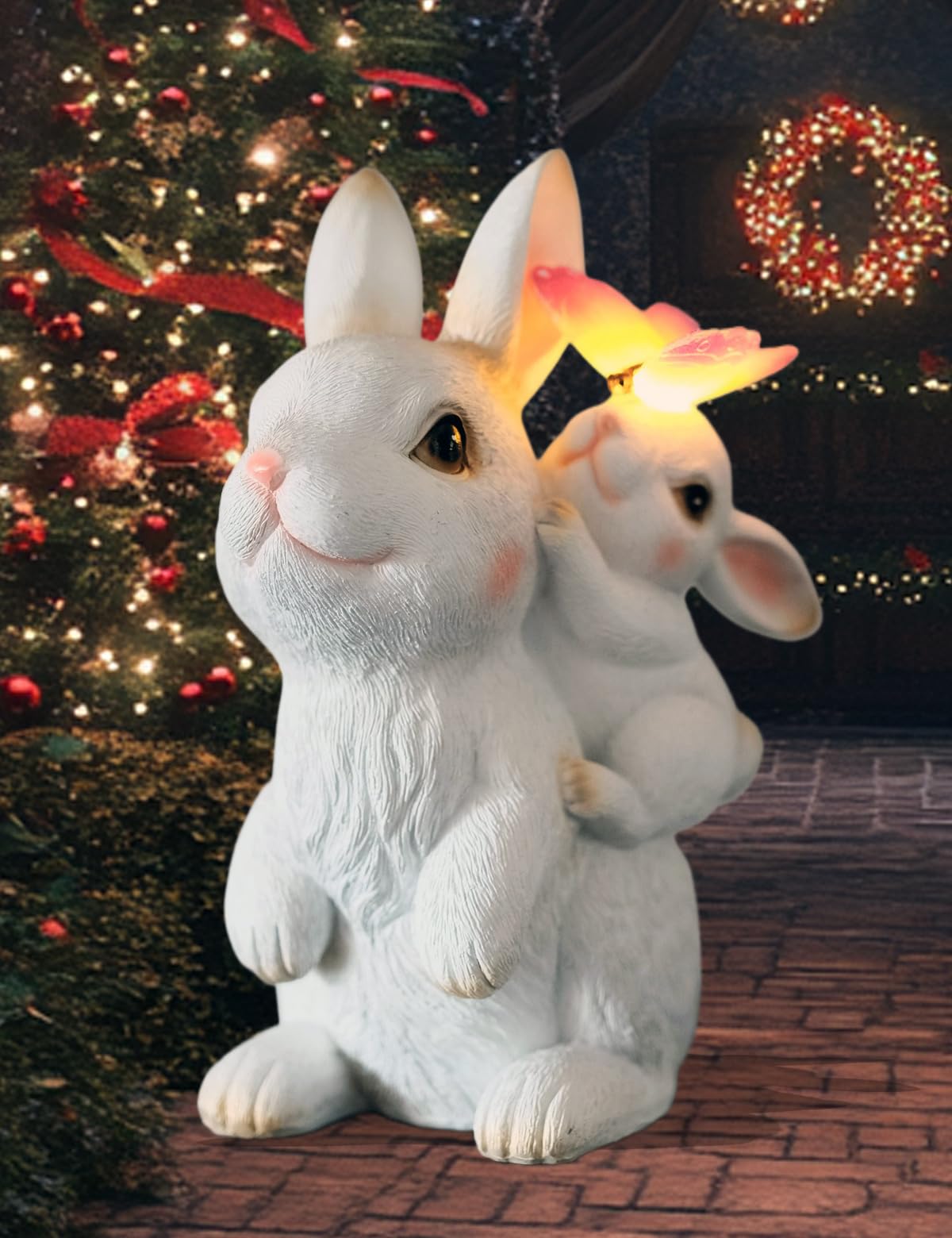 Mothers Day Gifts, Solar Garden Statues Rabbit with Solar Lights, Mother & Baby Bunny Figurine with Butterfly Lights for Yard Art Garden Patio Decor, Easter Birthday Gifts for Women Mom Grandma.