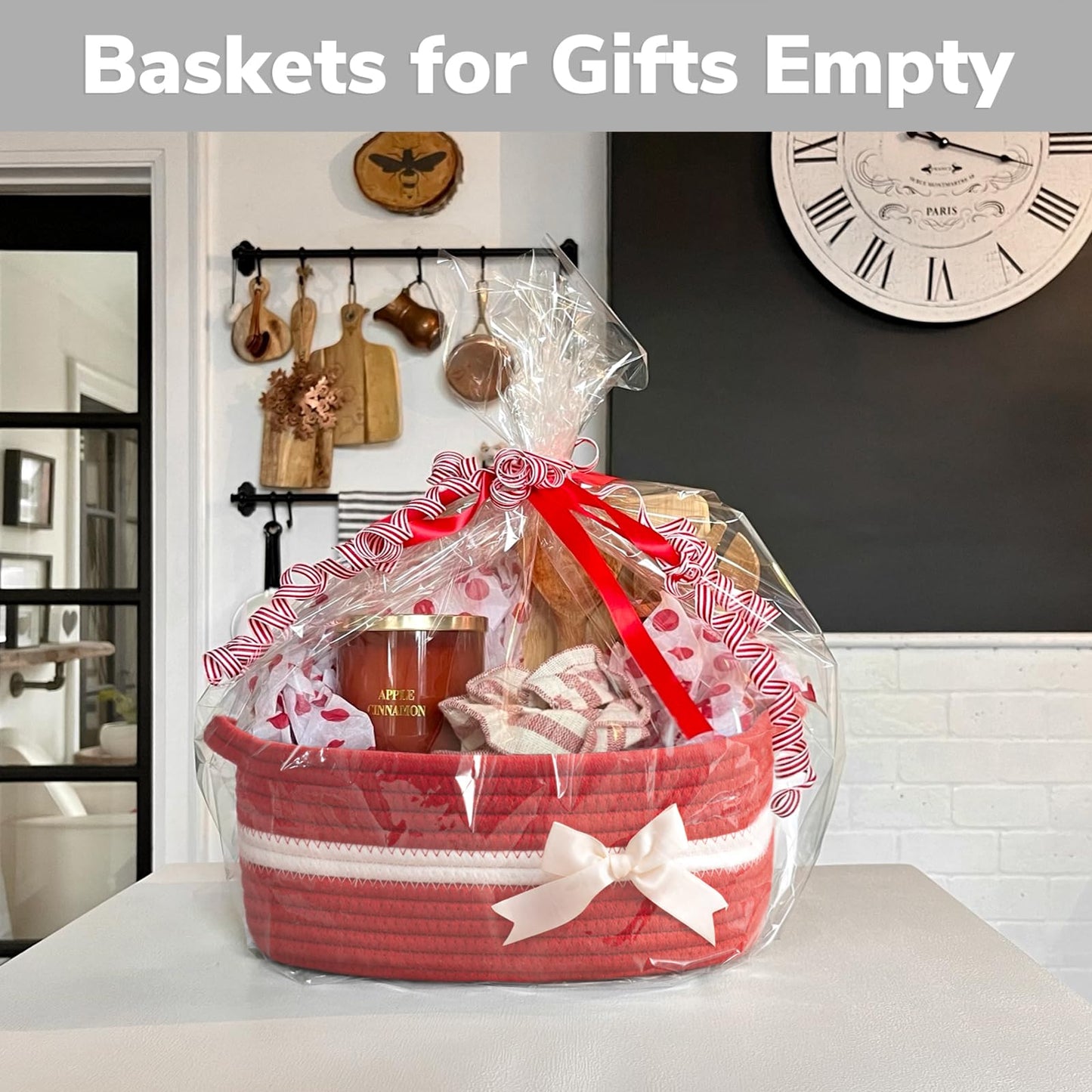 CHICVITA Small Storage Basket for Gifts, Gift Baskets Empty, Baby Basket for Toys, Towels, Decorative Woven Rope Baskets for Living Room, Red, 13"x 10"x 5"