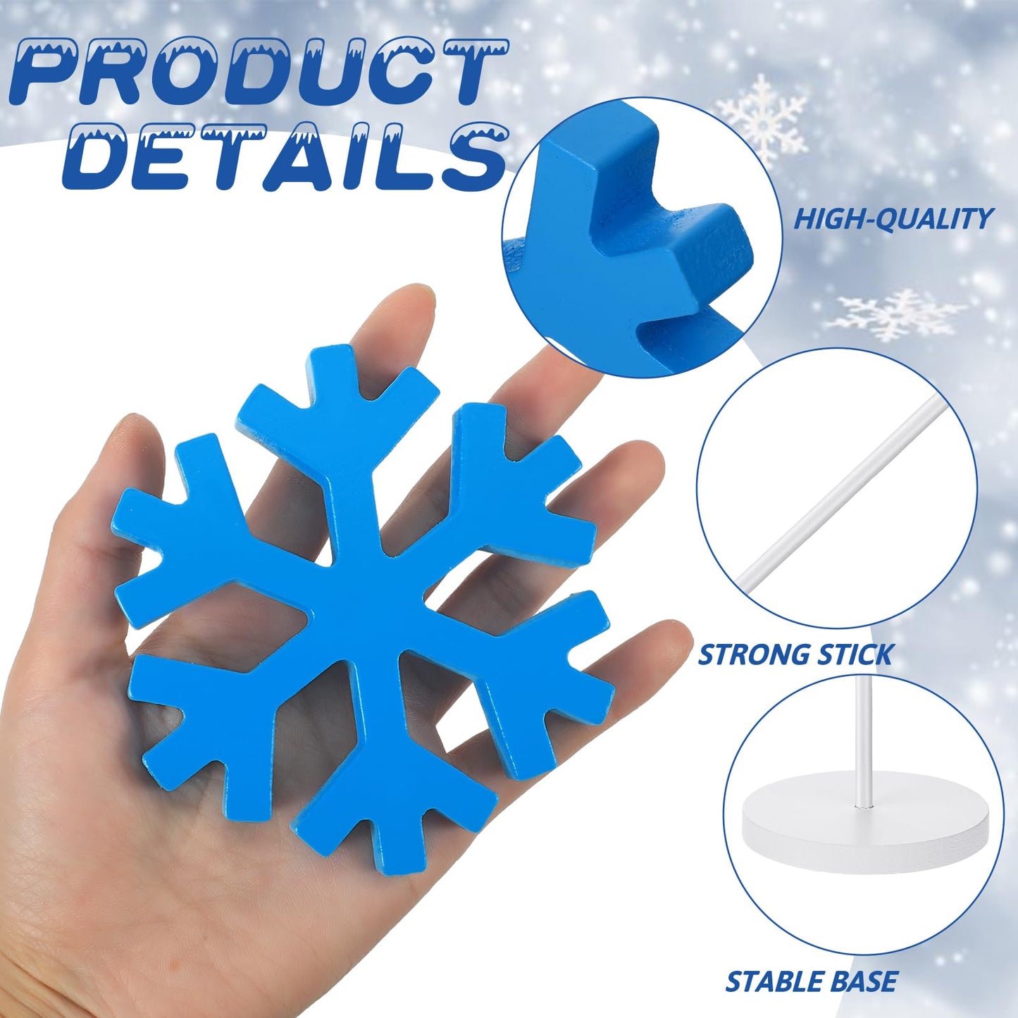 Spiareal 3 Pcs Standing Wooden Snowflakes Block Tabletop Decor Wood Snowflake Centerpiece Ornaments Rustic Home Decor for Winter(Dark Blue, Light Blue, White)