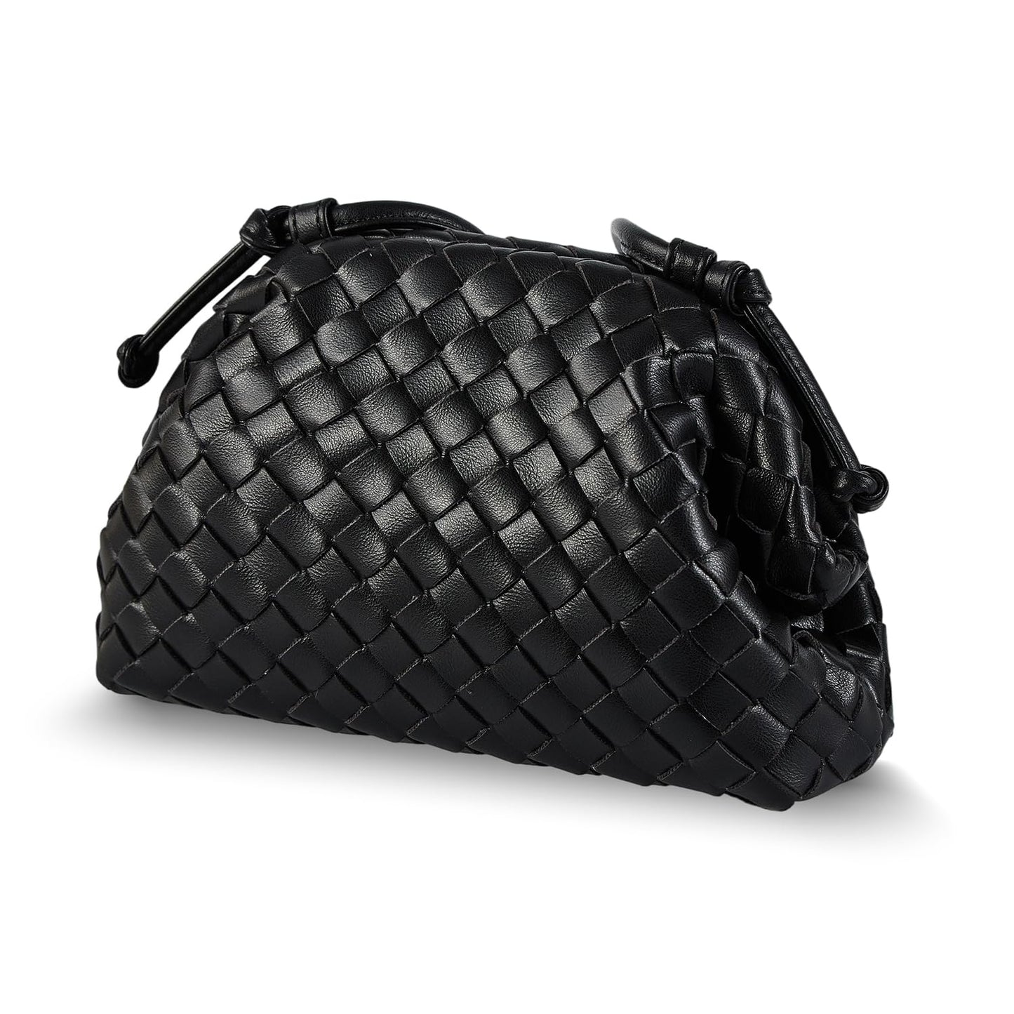 Huralona Dressy Pleated Vegan Leather Clutch Purse Woven Soft Cloud Dumpling Clutch Bag for Women PU Evening Purse Handbag (Black)