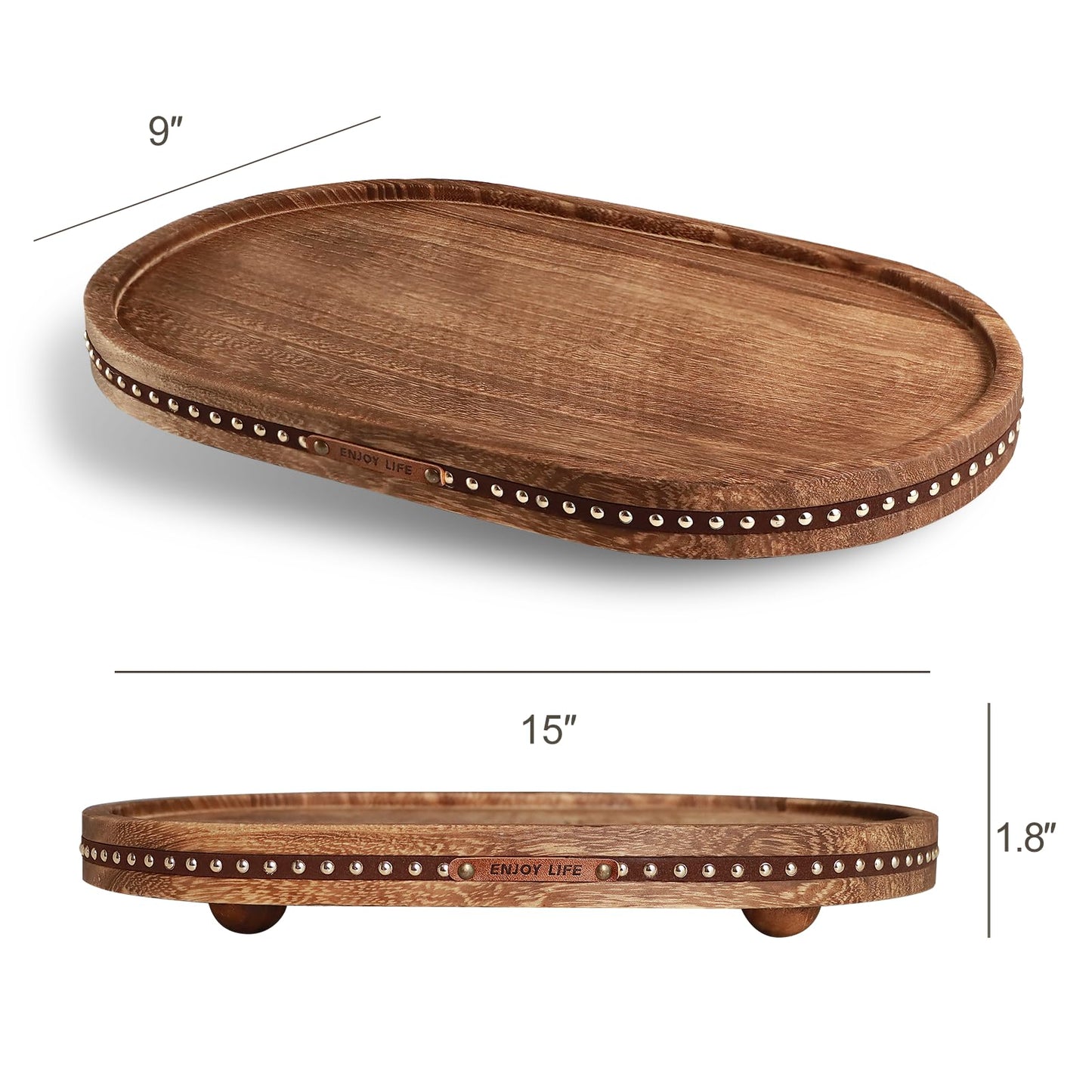 Decor Decorative Round Tray 11.81in for Home Decor for Coffee Table Farmhouse Kitchen Table Living Room Bathroom Centerpiece Tray Decor Oval Rustic