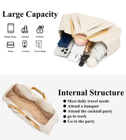 myfriday Women's Elegant Ruched Clutch Purse, Soft Dumpling Evening Purse Handbags for Wedding Prom Party Formal Events (Beige)