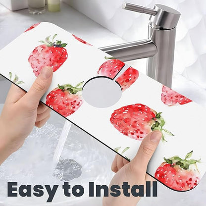 Faucet Draining Mat For Kitchen Sink, Watercolor Strawberries Diatom Mud