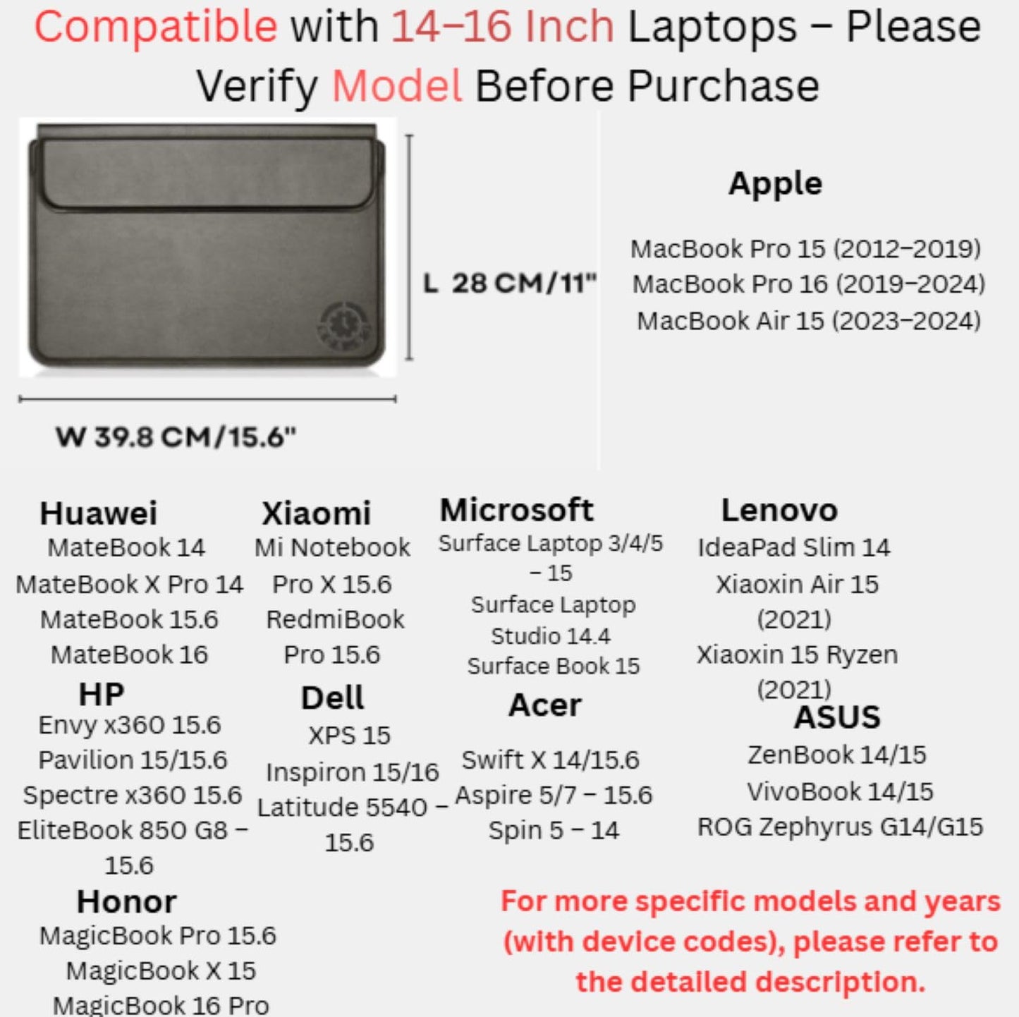 Brown Premium Laptop Sleeve 14-15.6 Inch ONLY MacBook Pro Air 15 Dell XPS HP Envy Lenovo ThinkPad Surface Waterproof PU Leather Stand Mouse Pad Business, Not for 11-13”
