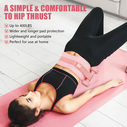 Exercise Hip Thrust Belt - Dumbbell Hip Thrust Belt, Thicken & Widen, Comfortable for Dumbbells, Kettlebells or Plates, Slip Padding, Gym or Home Workouts (Pink)