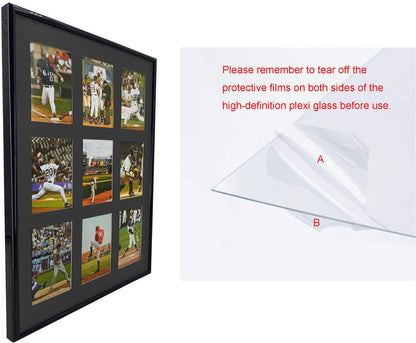 Trading Card Display Frame for 9 Standard Cards, 2 Pack, UV Protection, Black Pasted Double Mats, Sports Card Collector Wall Display, Holder for Baseball Basketball Football Hockey Standard Cards