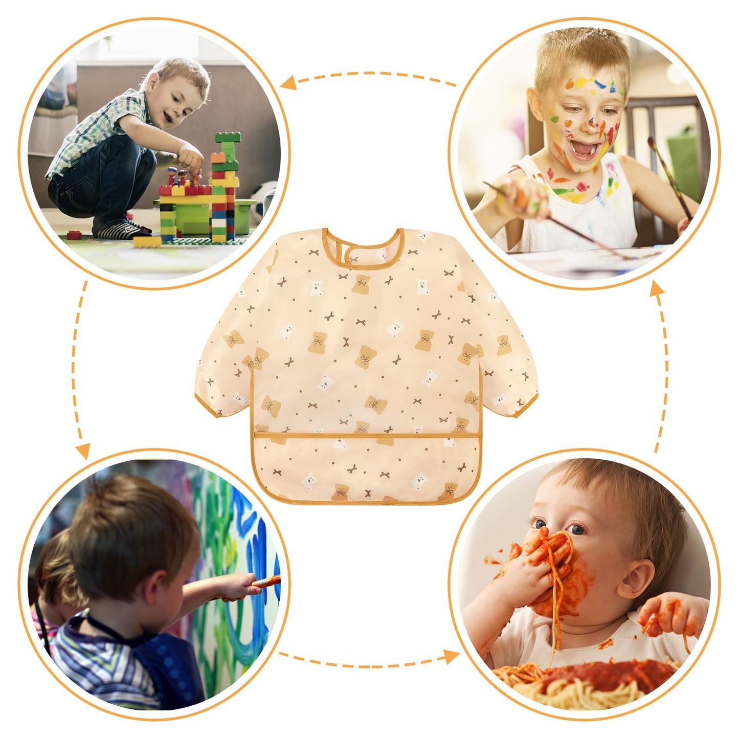 Accmor 5 Pack Long Sleeve Bibs, Baby Smock Waterproof Sleeved Bib Smock for Baby Toddler 6-24 Months