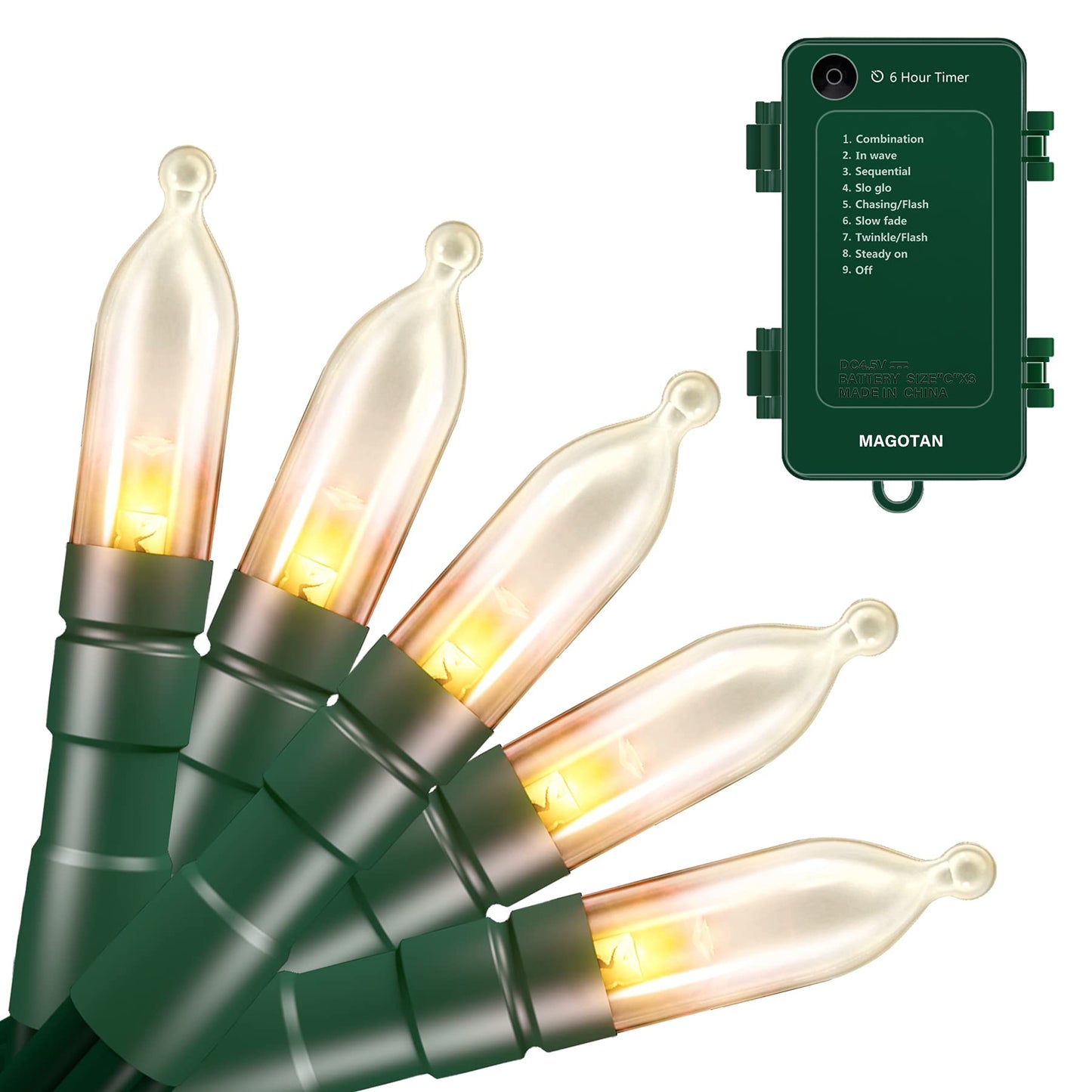 Christmas Timers - Battery Operated LED Lights Outdoor Timer, Waterproof, Warm White, 100 LEDs, 8 Modes, Clear Mini Lights Set for Wedding Party, Home Garden Wreath