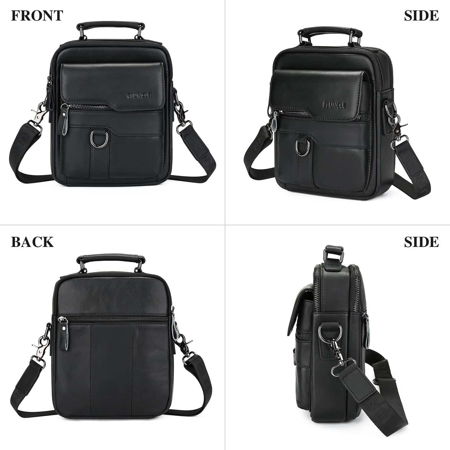 BAIGIO Men's Leather Shoulder Bag - Messenger Briefcase Crossbody Satchel Handbag for Men - Black