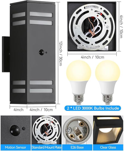 Motion Sensor Outdoor Lights, Modern Outdoor Wall Lights with E26 Base, Black Motion Detector Lights for Outside, Waterproof Sconce Exterior Lights for House Porch Front Door, Bulbs Included