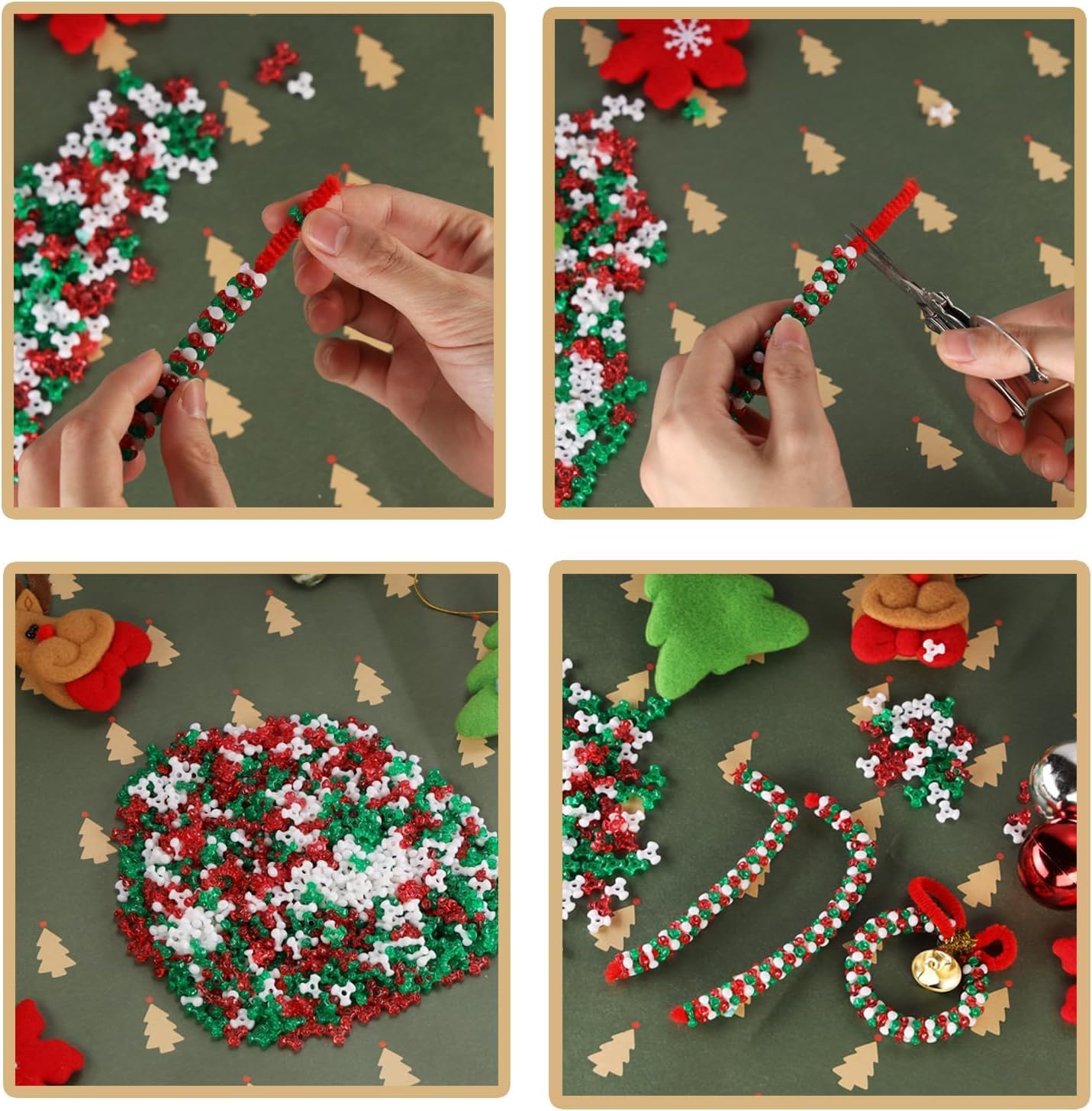 1860pcs Christmas Tri Beads, Tri Beaded Ornament Kit Christmas DIY Bead Christmas Tree Hanging Decoration，Xmas Beads Ornaments Candy Cane Ornament
