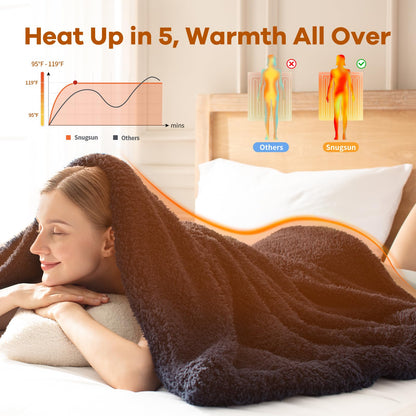 Heated Throw Blanket Double Sided Sherpa, Soft Heating Electric Blanket for Bed, Automatic Safety System, 6 Heating Levels & 4 Hours Auto-Off, 50"x60" Arctic Grey