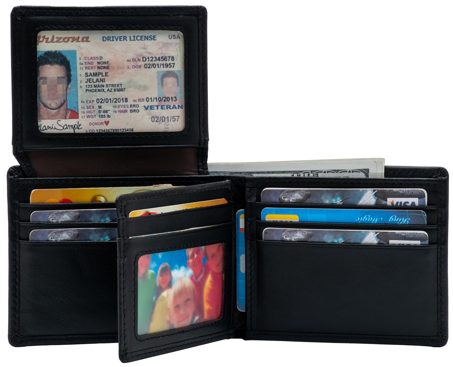 baotuiok Mens Bifold Leather Wallet with 14 Card Slots, 2 ID Windows, Large Capacity, and RFID Blocking Large Wallet for Men