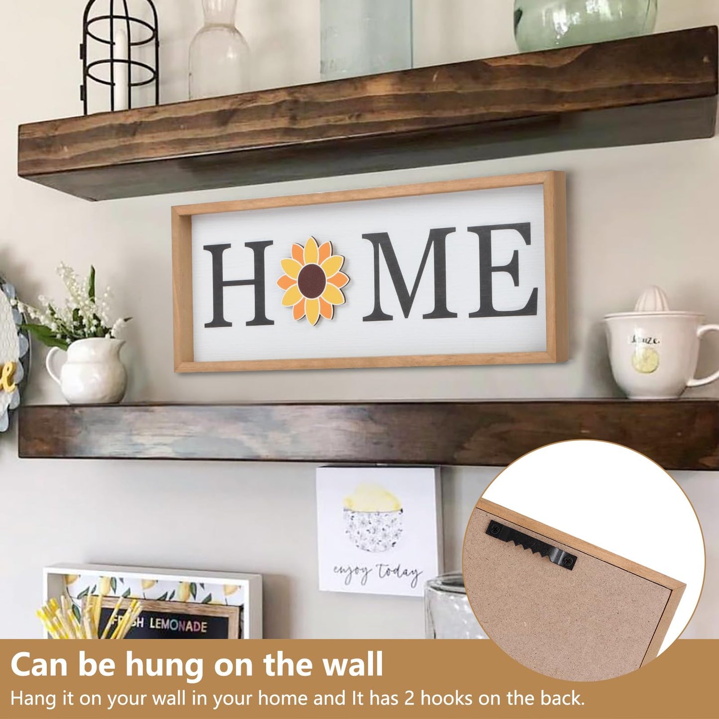 Interchangeable HOME Seasonal Tabletop Sign with 12 Pcs Seasonal Icons Wooden HOME Sign for All Seasons Shelf Mantel Windowsill Decor